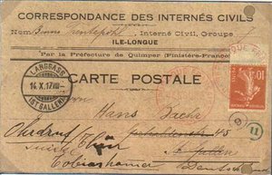 Postkarte eines Zivilinternierten aus Frankreich